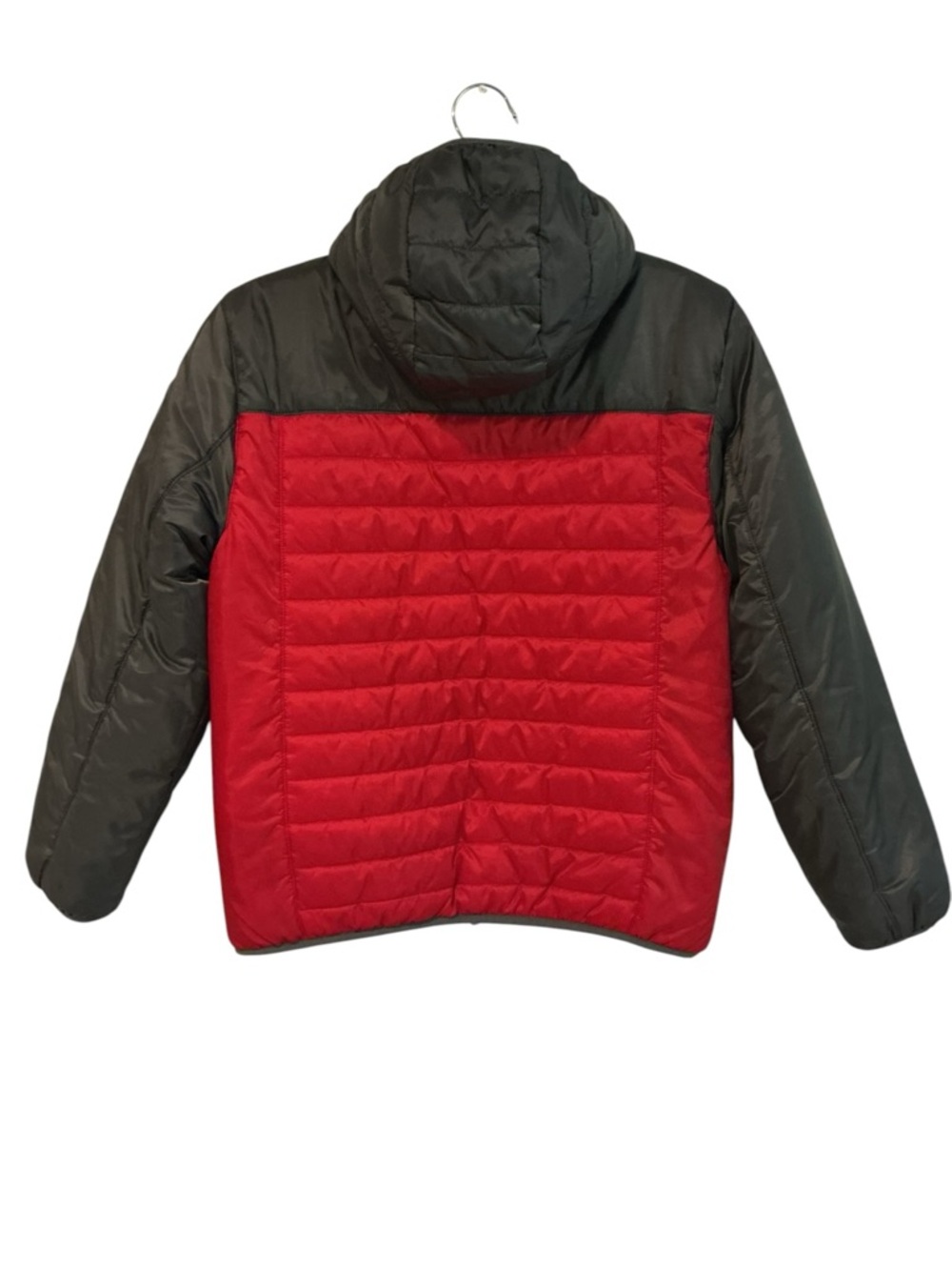 Eddie Bauer Kids Puffer Jacket Size L 14/16 Red Gray Hooded Warm Winter Coat - Picture 2 of 8